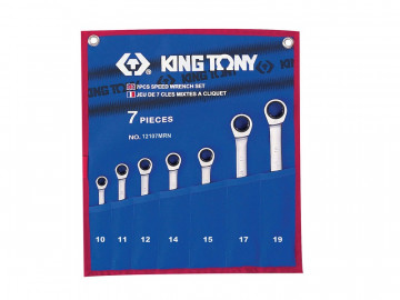 Набор комбинированных трещоточных ключей, 10-19 мм, чехол из теторона, 7 предметов KING TONY 12107MRN