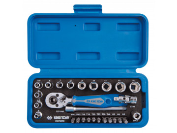 Набор торцевых головок с принадлежностями 1/4, шес-е, 4-14 мм, 27 пр. KING TONY 2527MRE